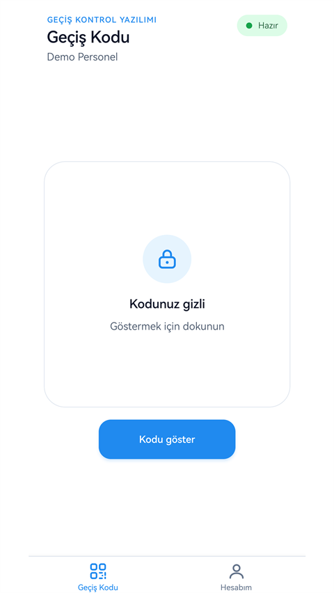 Biyometrik kilit açıkken geçiş kodu ekranı: kod gizli, görmek için dokunmayı isteyen kilit simgesi.